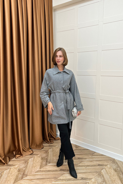 Stilife Μπουφάν Bensu με ζώνη και κασετίνα σε γκρι χρώμα