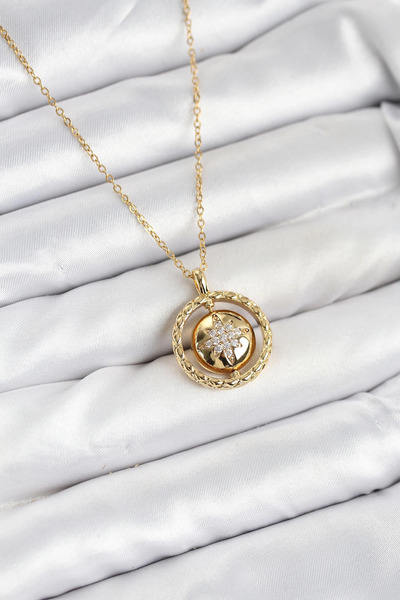 Epilons Bfs 316L Steel Chain Gold Color Polar Star Model Women's Necklace