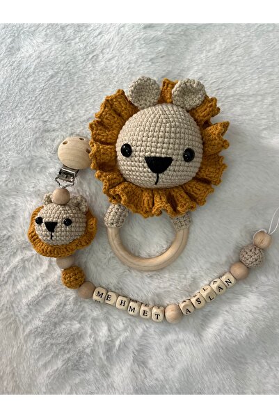 stoks toys Amigurumi Aslan Çıngırak ve Emzik Seti