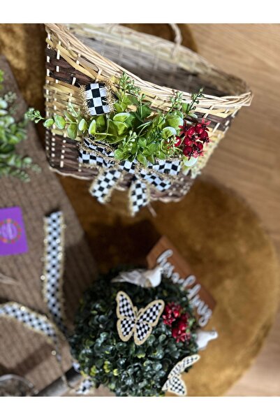 Marrone Yılbaşı Konsept 5'li Tam Set Kapı Süsü Priz Çerçevesi 50 cm Şimşir Ağaç Paspas Sepet