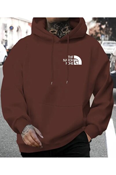 herkesemoda K Hooded Sweatshirt with Chest Print and Text Detail and Fleece Inside