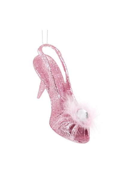 OEM Ornament de Crăciun cu pantof, sclipici roz, pietre și puf, 11x4cm