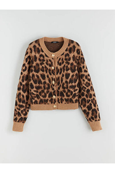 LC Waikiki Γυναικεία πλεκτή ζακέτα με σχέδιο λεοπάρ