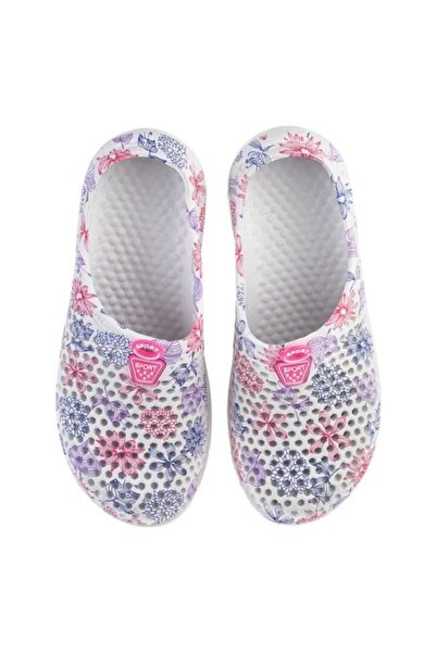 ANTBRO Saboți albi cu flori mov/roz pentru femei, mărimea 39