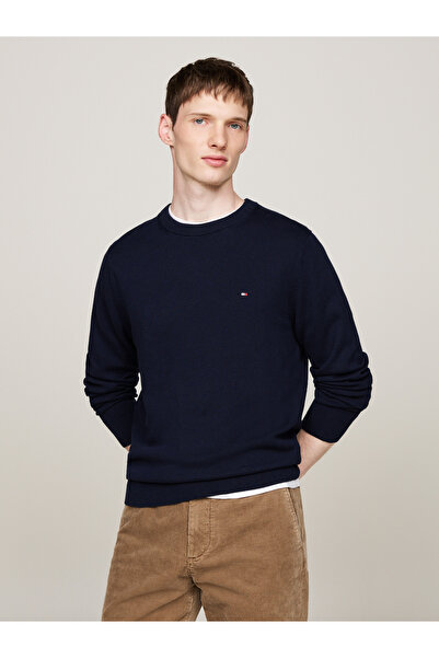 Tommy Hilfiger Men's Brand Logo Cotton Navy Blue Sweater Suitable for Daily Use Mw0mw28046-dw5
