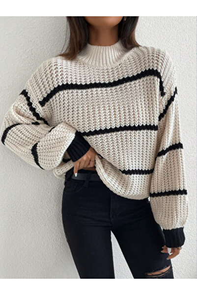 SÇLK TEKSTİL Women's Comfortable Fit Thessaloniki Knitted Striped Sweater