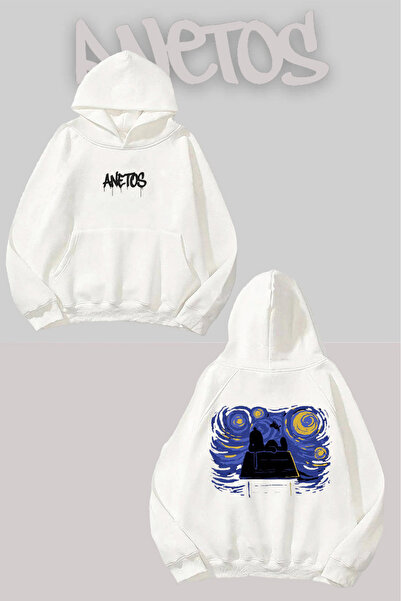 Anetos Van Gogh 5 Spate cu imprimeu Alb cu glugă Swea tricou