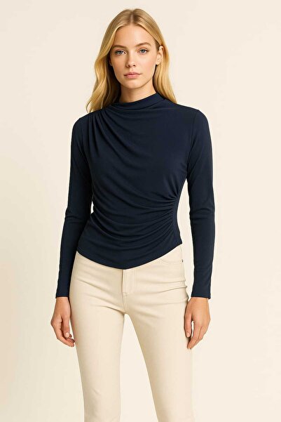 gigigiyim فستان بتجاعيد مجمّعة بلوزة نسائية من قماش ساندي