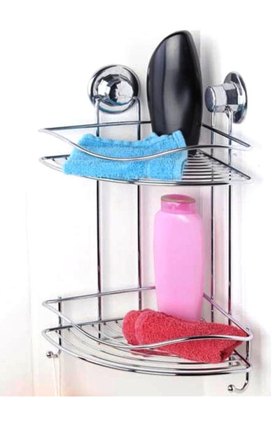 AYRINTISHOP Tekno-tel Vakumlu İki Katlı Kancalı Banyo Köşe Rafı