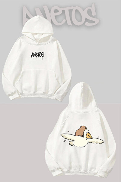 Anetos سويت شيرت ليلاك واي كابي بارا مطبوع أبيض بغطاء رأس