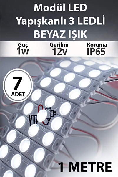 YTE Beyaz Yapışkanlı Modül Led İç/Dış Mekan Uyumlu 12 Volt Güçlü Aydınlatma