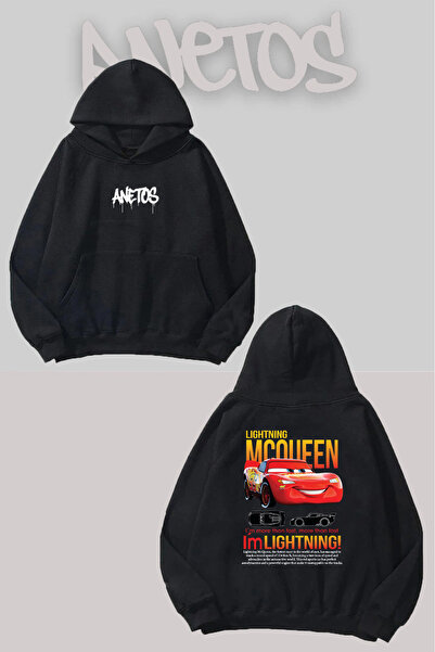 Anetos Lihtning Mcqueen Sırt cu imprimeu Negru cu glugă Swea tricou