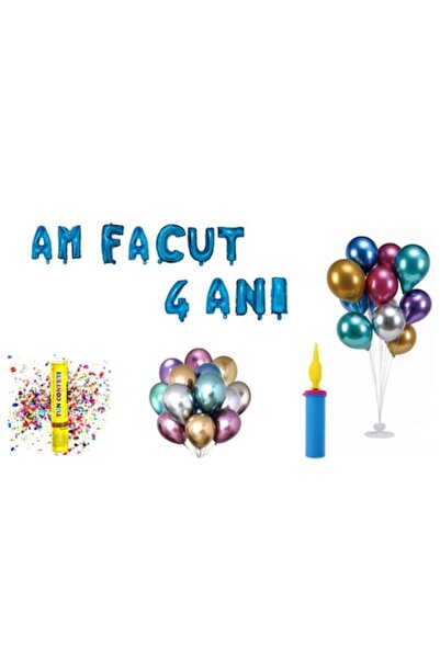 OEM Set baloane ziua de naștere „Am împlinit 4 ani” - Albastru - 71 buc