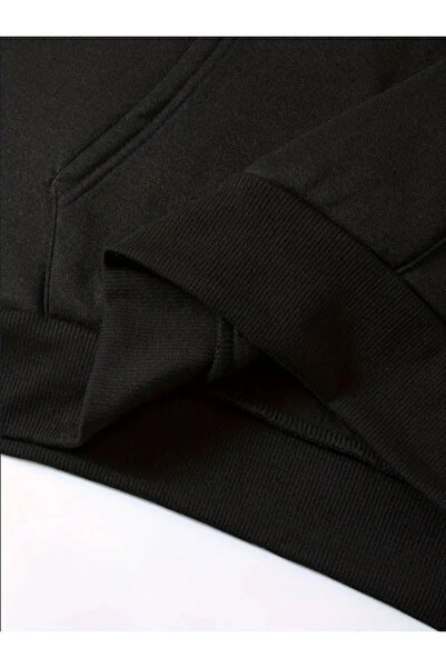 Anetos Think Run Fast Back Printed Black Hooded Sweatshirt