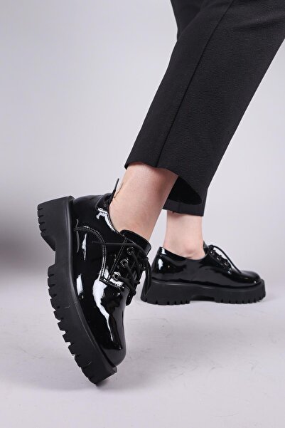 Birikon BAVİL Bağcıklı Rugan Loafer Ayakkabı SİYAH