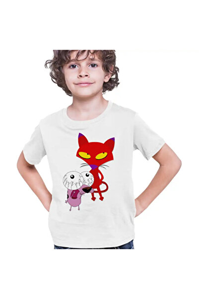 OEM Tricou Copii Baieti Catel Speriat Curaj Pisica Rosie Malefica