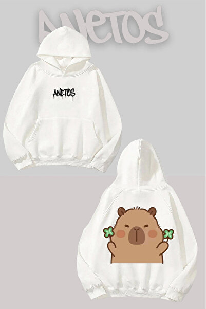 Anetos Bară de ușă 2 spate cu imprimeu Alb cu glugă Swea tricou