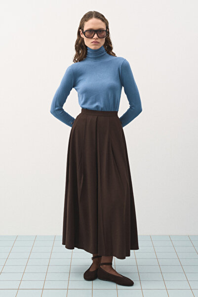 Jolamier Pileli Uzun Etek Kahve