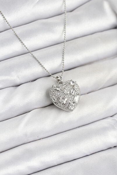 Belle Fusion قلادة نسائية من الفولاذ 316L مع حجر الزركون الفضي على شكل قلب