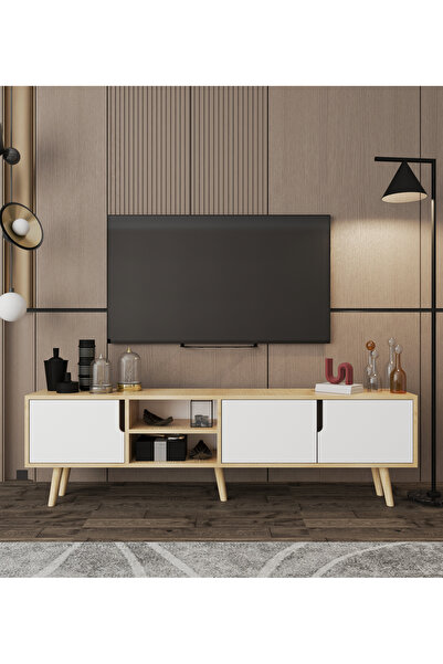 VM VERTEX MOBİLYA Latina Ahşap Ayaklı Tv Ünitesi Tv Sehpası 180 Cm Safir Meşe...