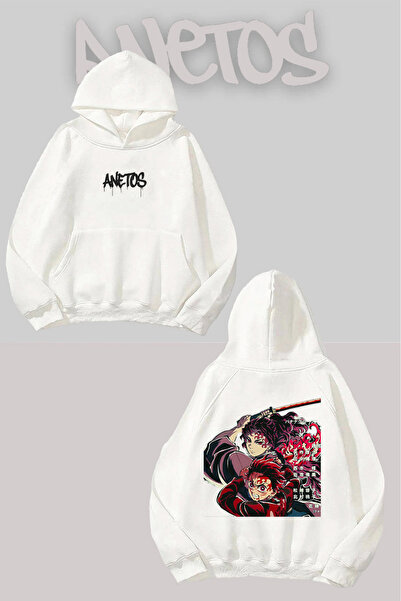 Anetos Tanjiro Anime personaj leri Spate cu imprimeu Alb cu glugă Swea tricou