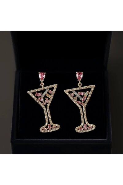 Luxiva Colorful Stones Detailed Wine Glass Shape Earrings