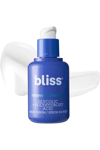 Bliss Renew & Smooth Night Serum – Glycolic + Polyhydroxy Acid, 1 oz (Vegan, Paraben-free, Cruelty