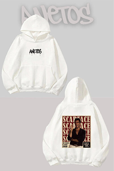 Anetos Scarface Sırt cu imprimeu Alb cu glugă Swea tricou