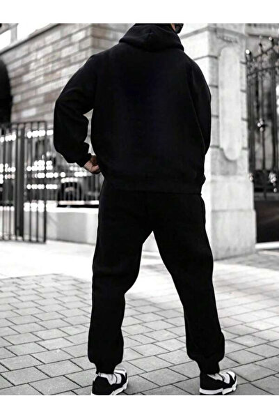 Harmandar Legend 8 Winter Bottom Top Set Sweatshirt Tracksuit Bottoms - Black Printed Oversize Hoodie