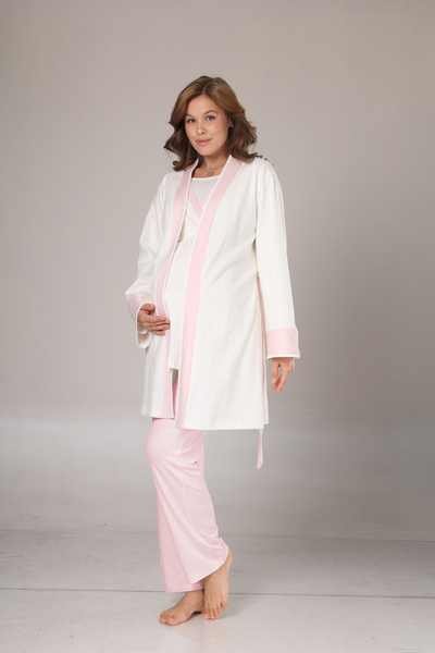 Lohusa Homewear Kadın Pudra Kışlık Özel Tasarım Lohusa Hamile Sabahlık Pijama Takımı 3'lü Set