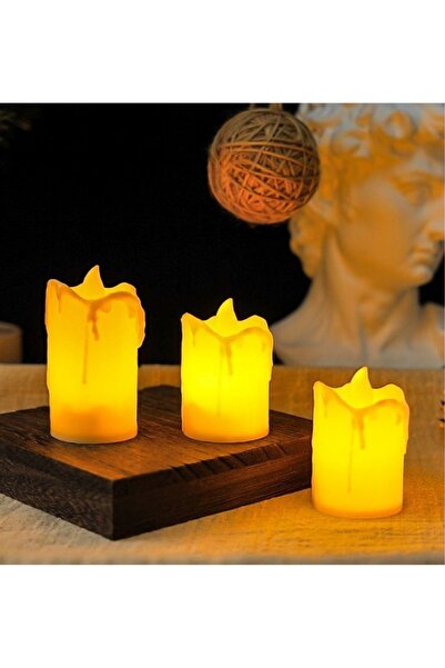 isometric 3’lü Paket Romantik Atmosfer İçin Dekoratif Led Mum – Alev Efektli,
