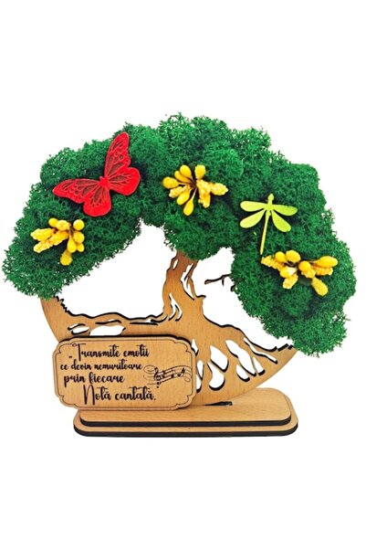 OEM Cadou Copacul Vietii, cu licheni stabilizati, din lemn bej, „Mesaj artist...