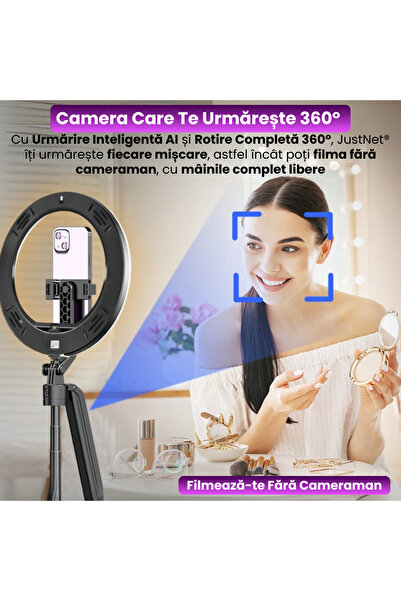 JUSTNET Smart Studio, AI Selfie Stick, Stabilization, LED Light, Bluetooth Remote Control
