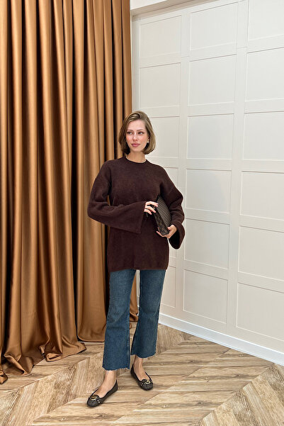 Stilife Leyal Плетен пуловер Кафяв