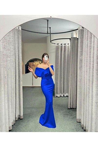 Modafeminen Scuba Belted Fish Evening Dress 582099 Cobalt