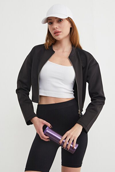 Fulla Moda Zippered Judge Collar Crop Sports Jacket