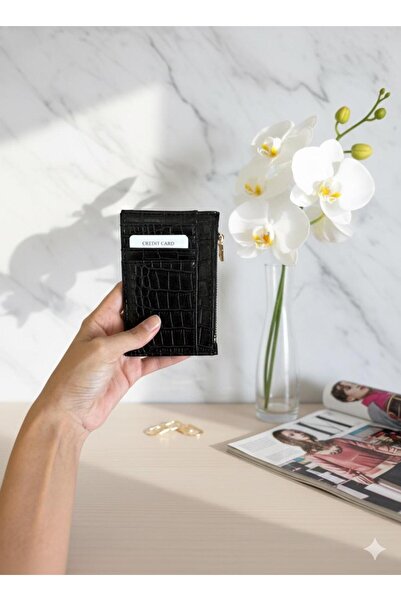 mlio Black Multi-Eye Crocodile Pattern Card Holder Wallet