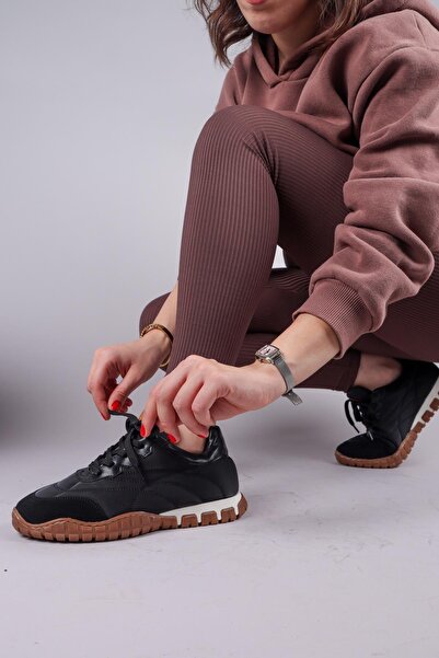 Birikon Pantofi sport HİMARA din piele intoarsa G cu secțiuni NEGRU