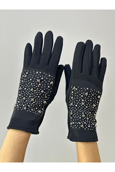 Gönülden Tasarım Black Stone Embroidered Touchscreen Prmak Women's Gloves
