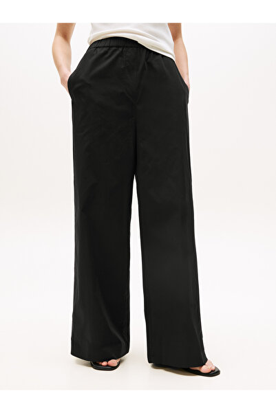 Tommy Hilfiger POPLIN WIDE LEG PANT Dámské černé kalhoty - WW0WW45891