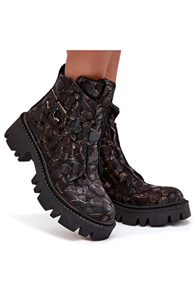 Artiker Botine din piele pentru femei cu decor captusite 57C2084 Negru-auriu 41