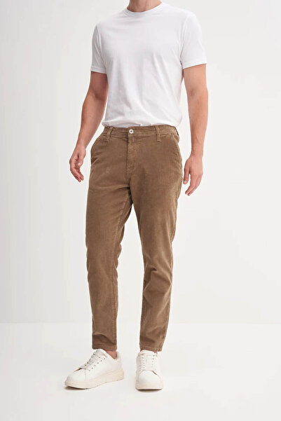 Cazador Vintage Velvet Stretch Fabric Cotton Jogger Fit Beige Men's Trousers 3015