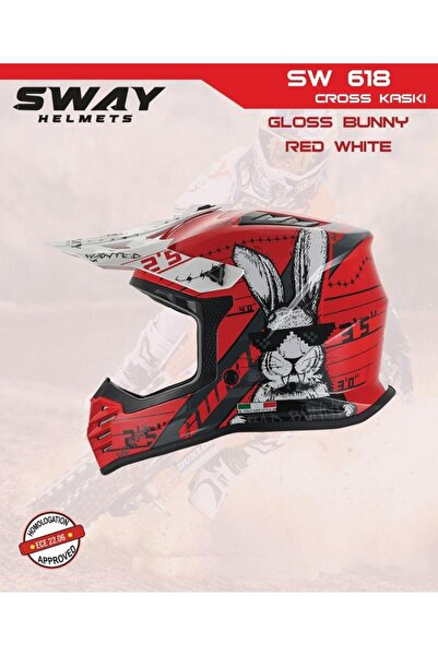 Sway Bunny Full Face Tam Korumalı Kask (51-52cm) Kırmızı - Beyaz