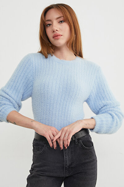 Fulla Moda guler rotund Pulover cu textura moale cu barbă