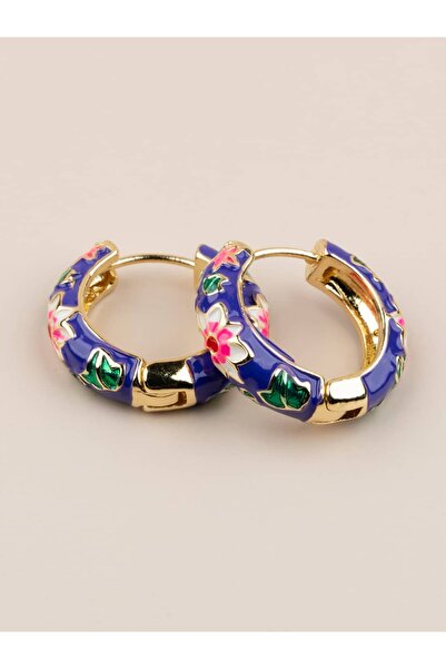 Portakal Esintisi Marivelle Enamel Floral Pattern Vintage Hoop Earrings