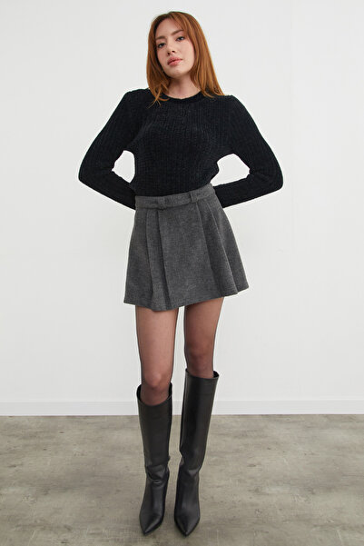 Fulla Moda Crew Neck Bearded Soft Textured Sweater