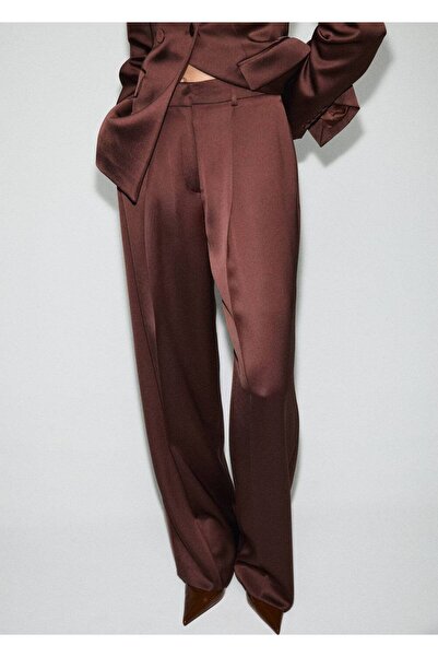 MANGO Woman Saten kumaş pantolon