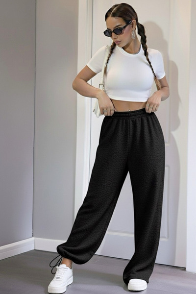 BSBSPOR Χειμερινό Εσωτερικό Σχέδιο επένδυση fleece Φαρδιά φαρδιά φόρμα με ρυθμιζόμενο πόδι, γκρι / μαύρο / ανθρακί