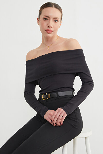 Fulla Moda Basic Madonna Collar Modal Μπλούζα