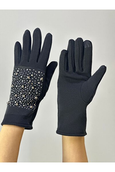 Gönülden Tasarım Black Stone Embroidered Touchscreen Prmak Women's Gloves